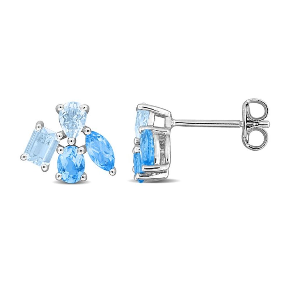 1.50 Carat (ctw) Blue Topaz Earrings Cluster Post Earrings in Sterling Silver